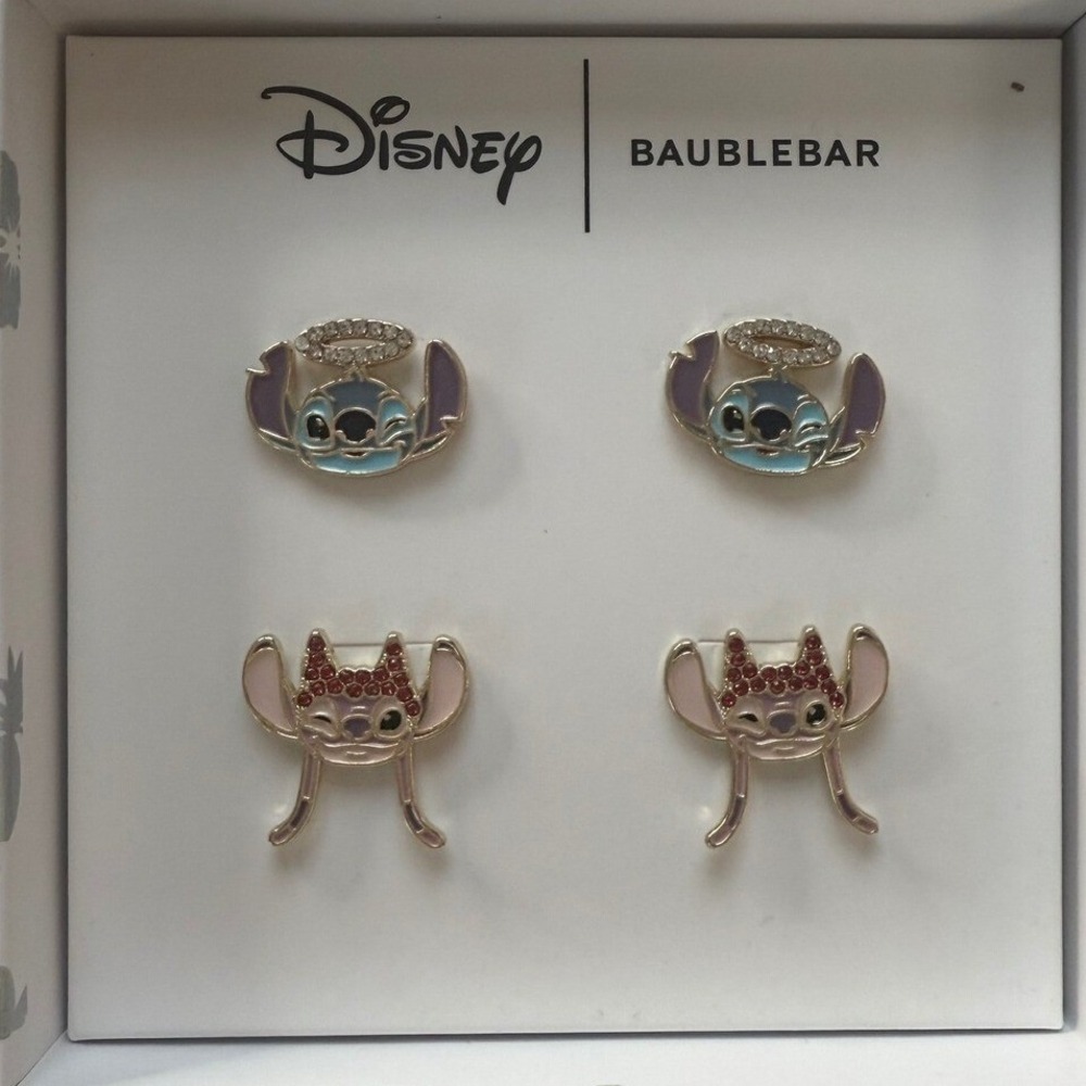 Disney BaubleBar Stitch Angel‎ Earring Set Rhinestone Halo Devil Pop Art NIB